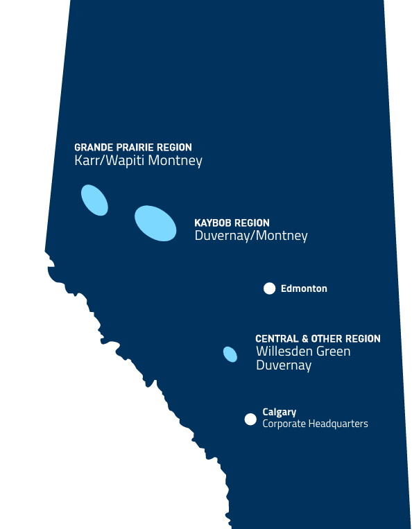 Map of alberta showing the production locations