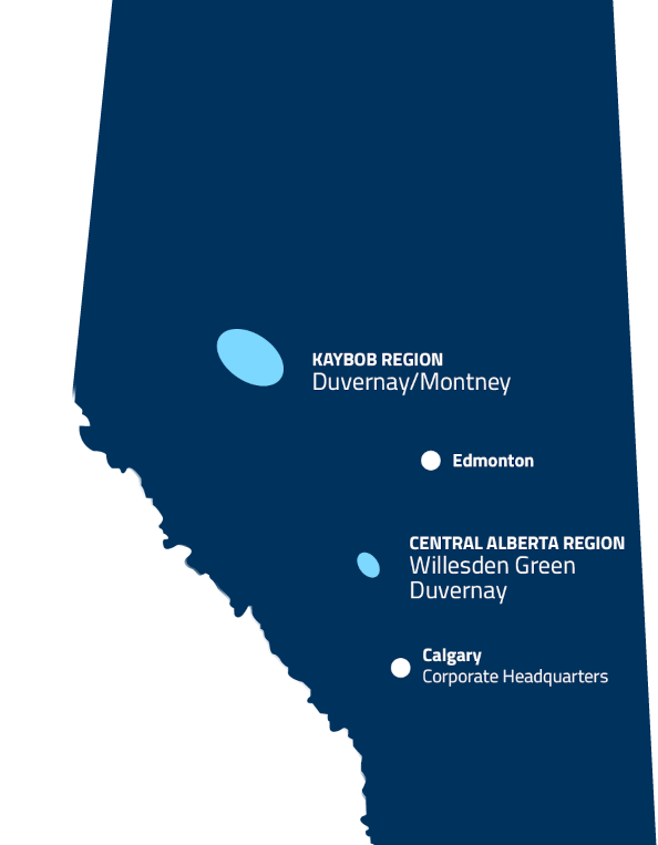 Map of Alberta showing the production locations